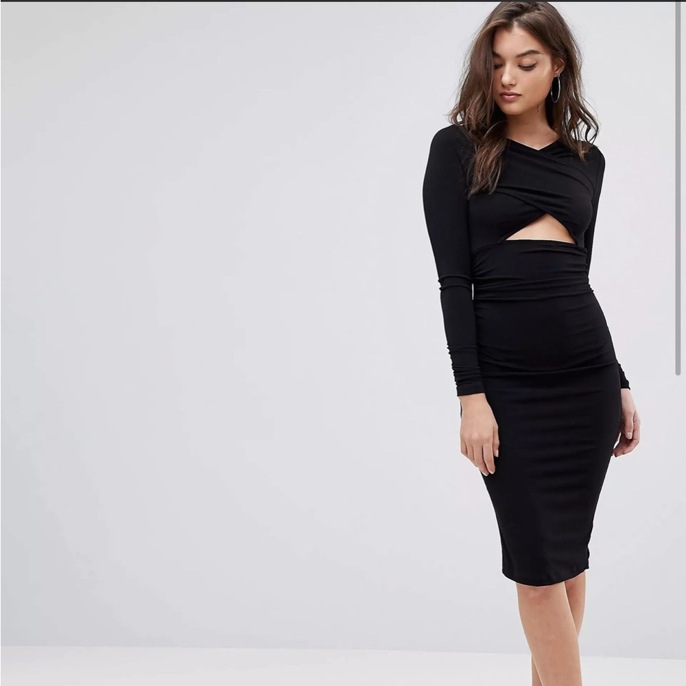 Wrap front Peekaboo Black Midi Bodycon Dress